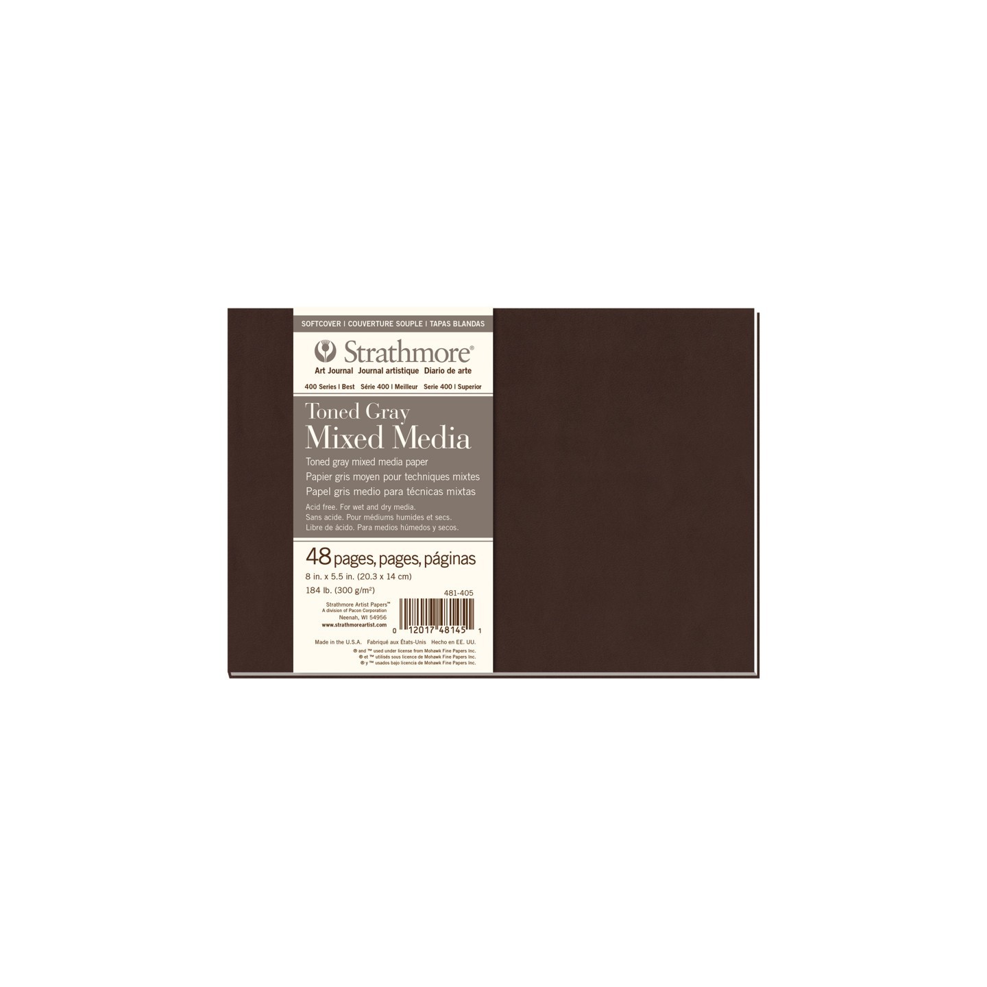 Strathmore 400 Series Art Journal Mixed Media Paper, Toned Gray, Soft Cover Binding, 96 Page/48 Sheet, 8x5.5 inch, 1 Count