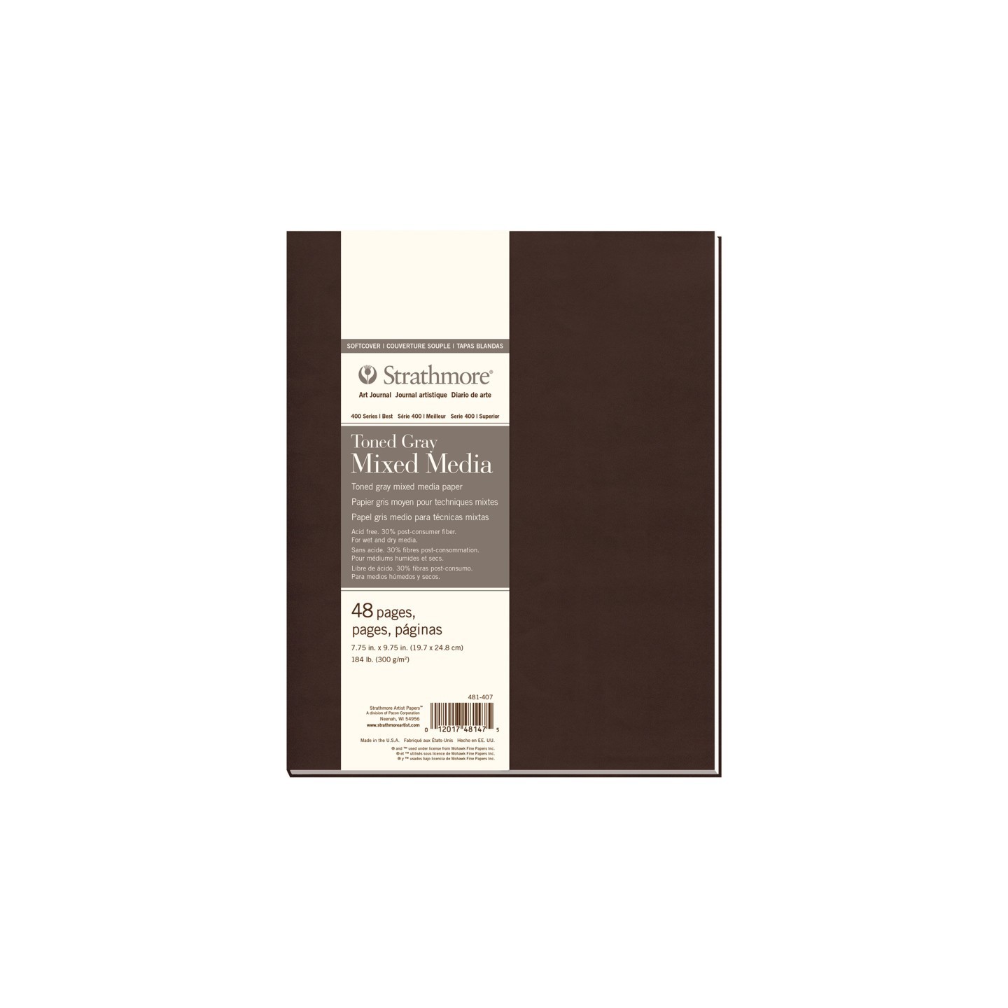 Strathmore 400 Series Art Journal Mixed Media Paper, Toned Gray, Soft Cover Binding, 96 Page/48 Sheet, 7.75x9.75 inch, 1 Count