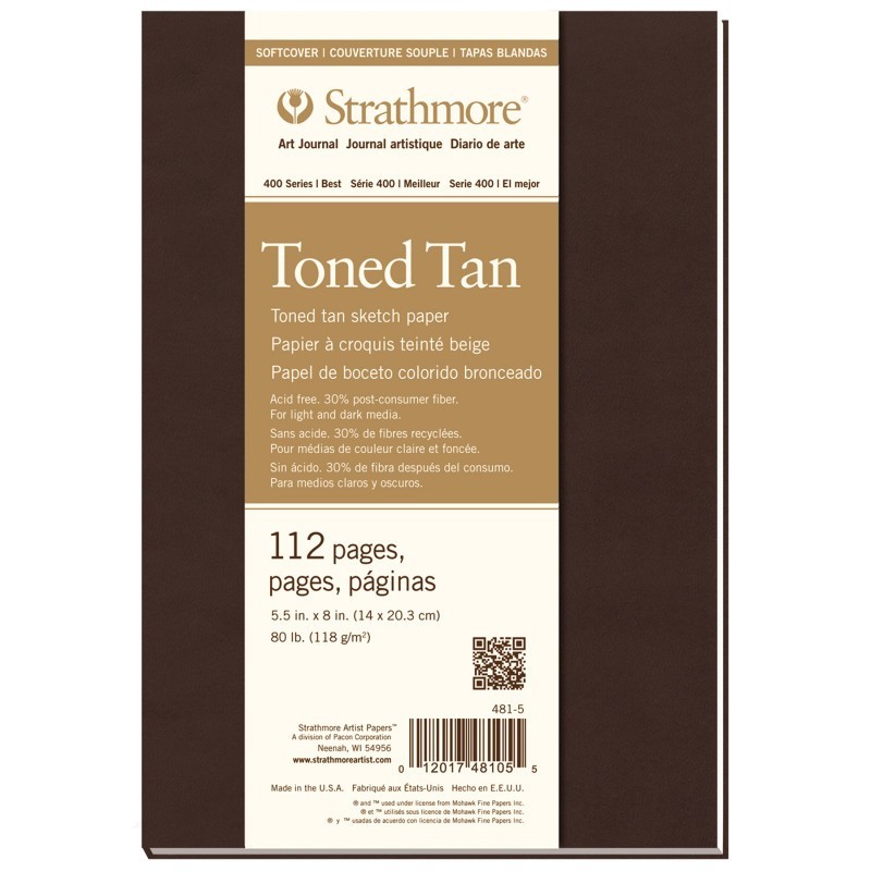 Strathmore 400 Series Art Journal Sketch Paper, Toned Tan, Soft Cover Binding, 112 Page/56 Sheet, 5.5x8 inch, 1 Count