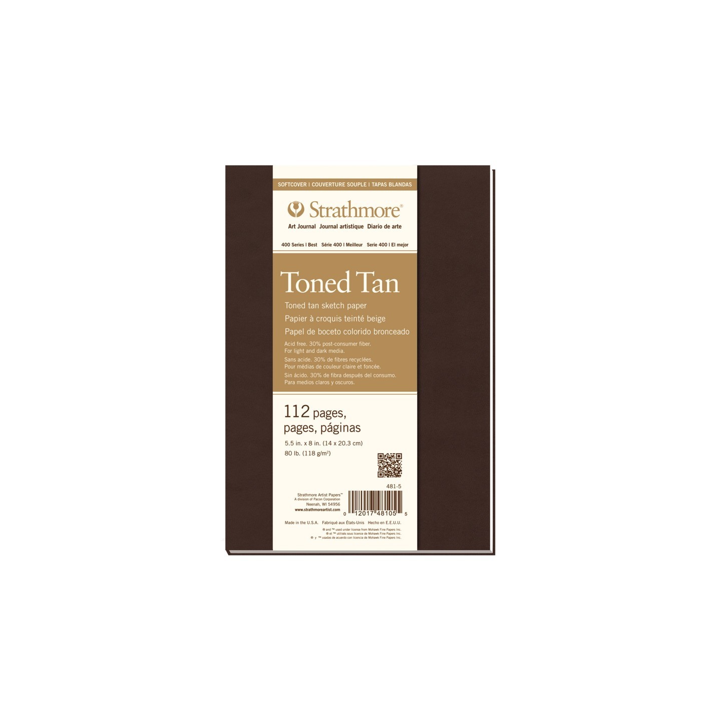 Strathmore 400 Series Art Journal Sketch Paper, Toned Tan, Soft Cover Binding, 112 Page/56 Sheet, 5.5x8 inch, 1 Count