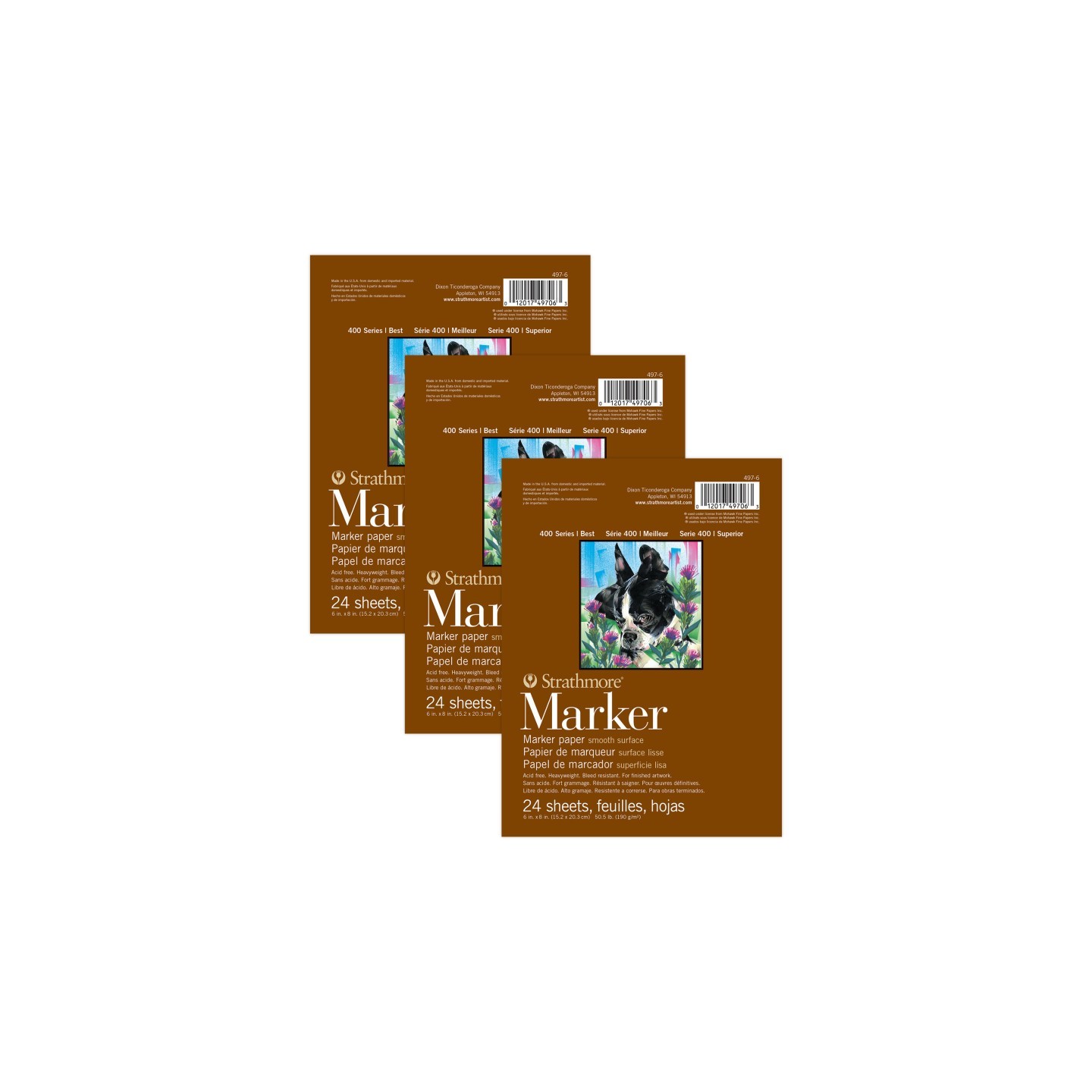 Strathmore 400 Series Marker Pad, Glue Binding, 24 Sheet, 6x8 inch, Pack of 3