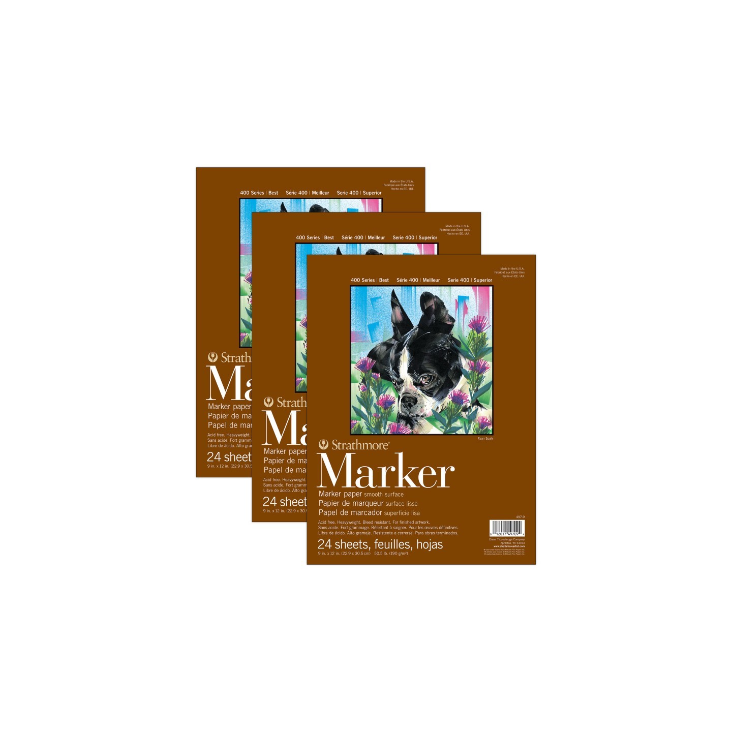 Strathmore 400 Series Marker Pad, Glue Binding, 24 Sheet, 9x12 inch, Pack of 3