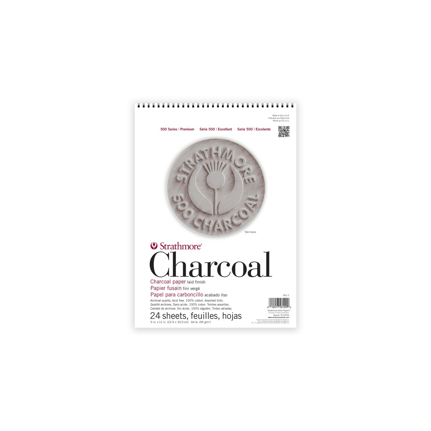 Strathmore 500 Series Charcoal Paper Pad, Assorted Colors, 24 Sheet, 9x12 inch, 1 Count