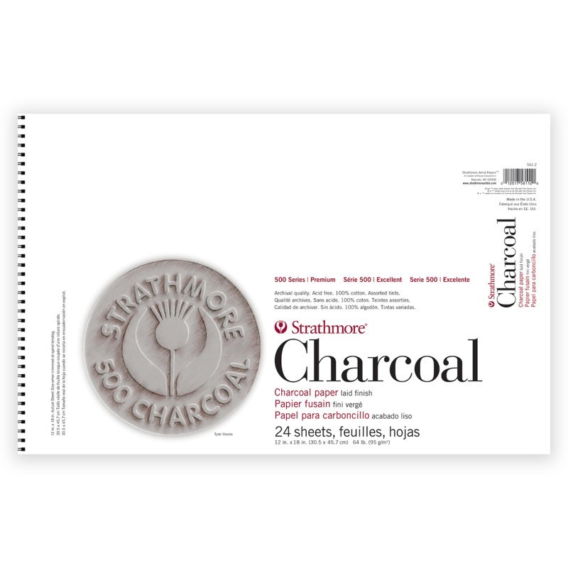 Strathmore 500 Series Charcoal Paper Pad, Assorted Colors, 24 Sheet, 12x18 inch, 1 Count