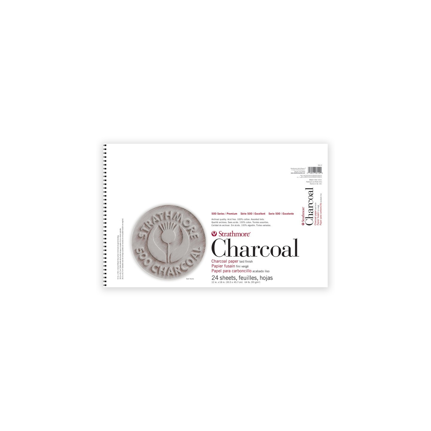 Strathmore 500 Series Charcoal Paper Pad, Assorted Colors, 24 Sheet, 12x18 inch, 1 Count