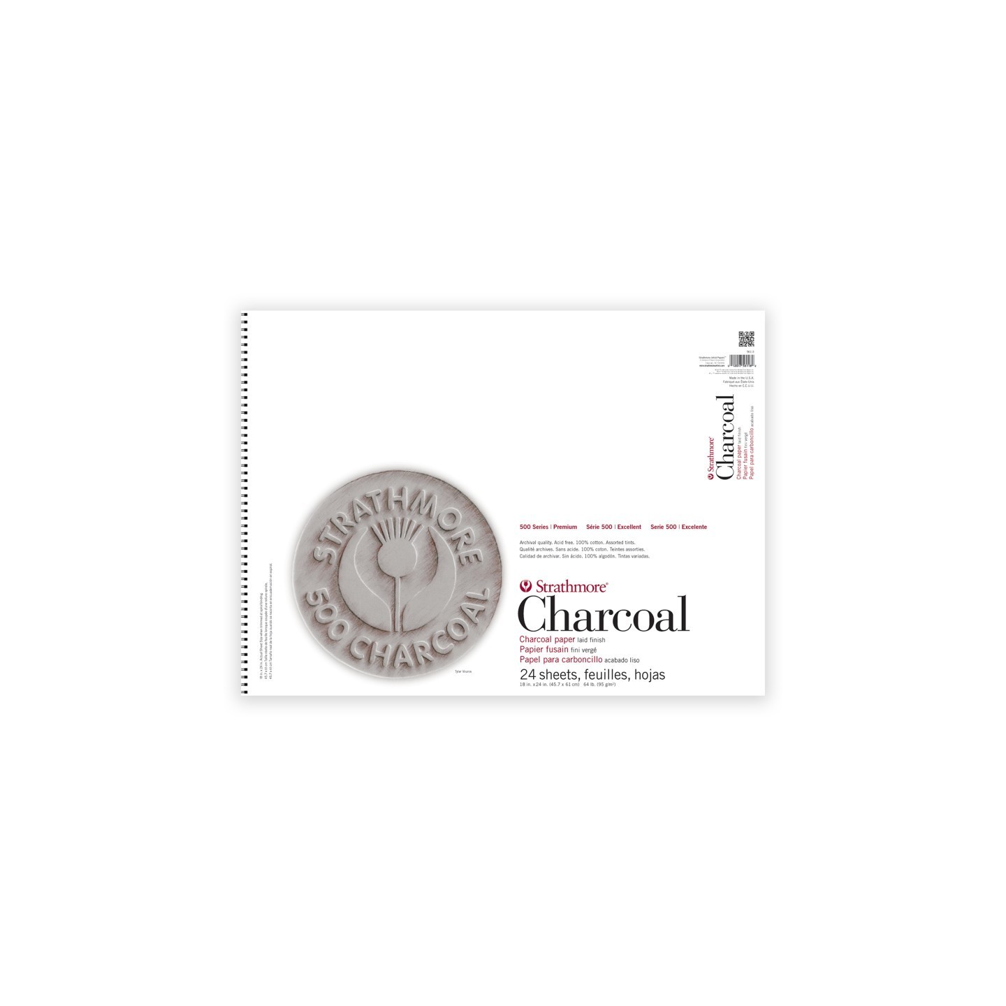 Strathmore 500 Series Charcoal Paper Pad, Assorted Colors, 24 Sheet, 18x24 inch, 1 Count