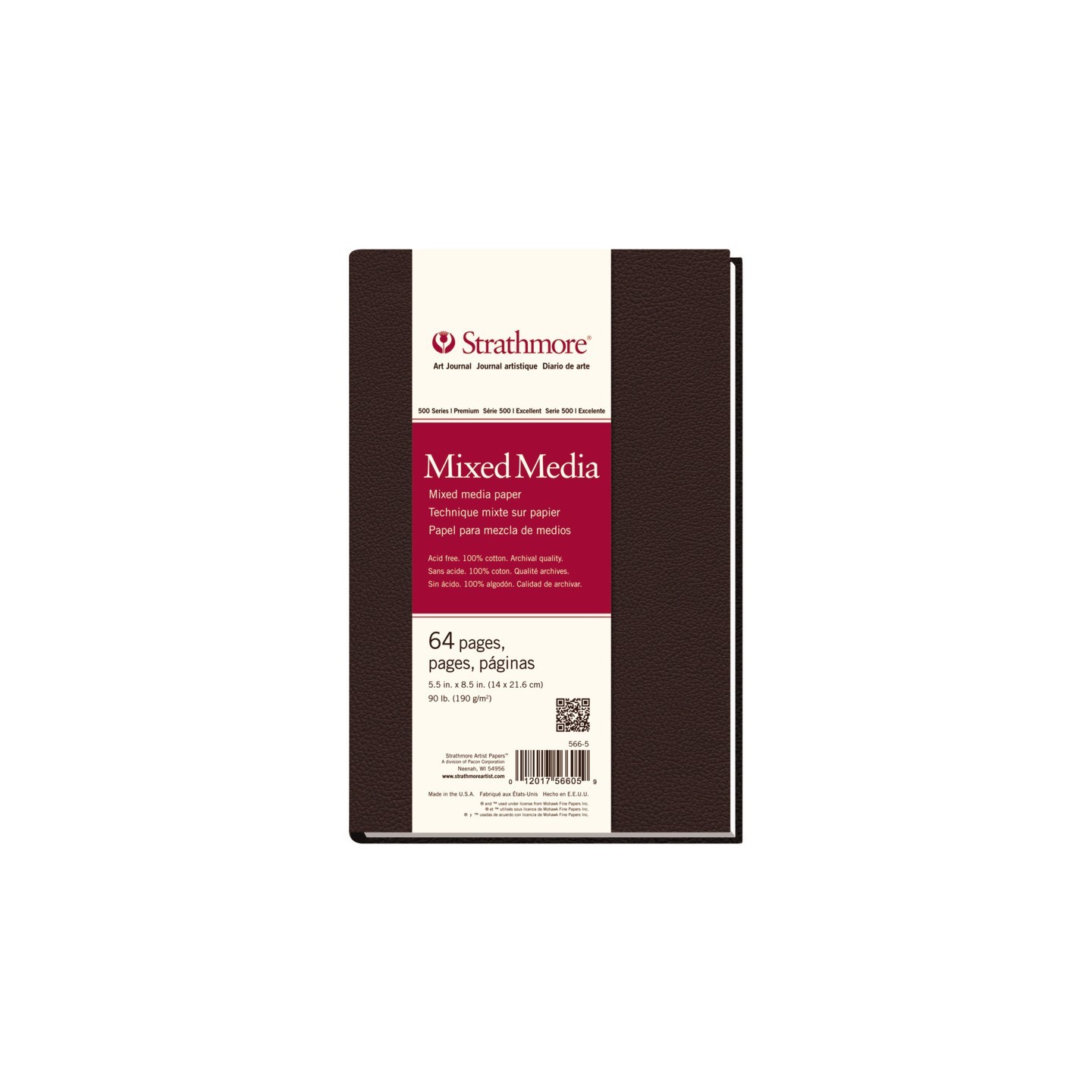 Strathmore 500 Series Art Journal Mixed Media Paper, Hardbound Binding, 64 Sheet, 5.5x8.5 inch, 1 Count