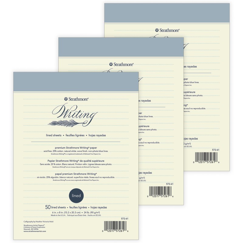 Strathmore 500 Series Writing Paper Pad, 50 Sheet, 6x8 inch, Pack of 3