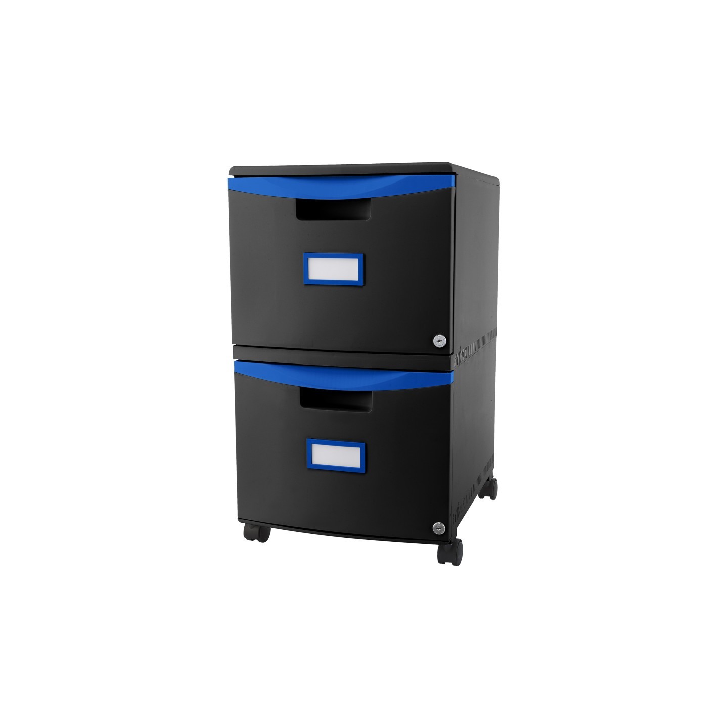 Storex 2 Drawer Mobile File Cabinet with Lock, Black & Blue