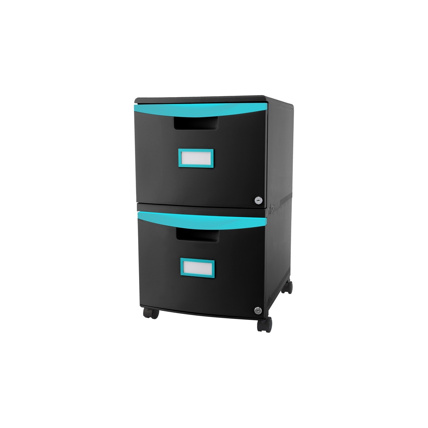 Storex 2 Drawer Mobile File Cabinet with Lock, Black & Teal