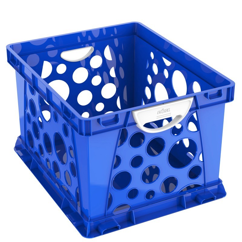Storex Premium File Crate with Handles, Classroom Blue