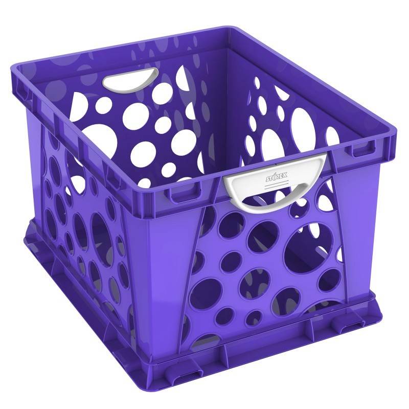 Storex Premium File Crate with Handles, Classroom Purple