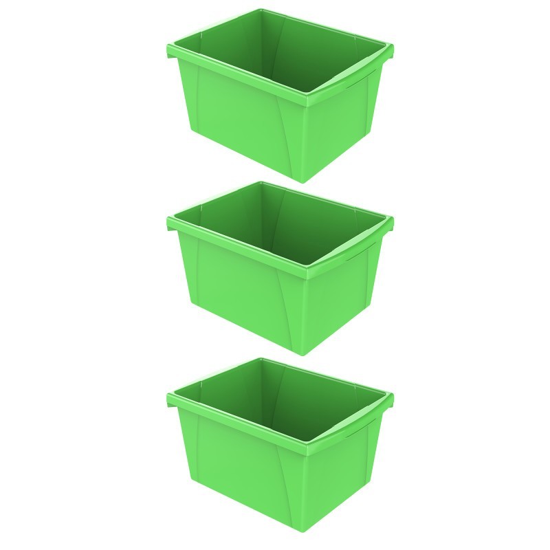 Storex 4 Gallon Classroom Storage Bin, Green, Pack of 3