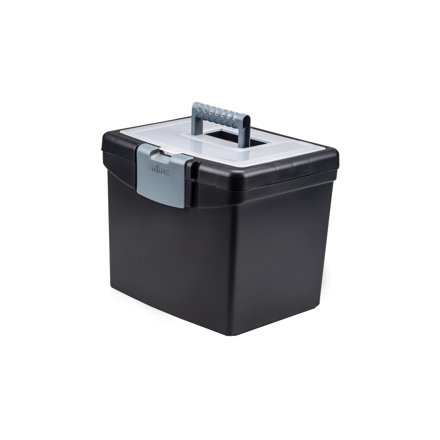 Storex Portable File Box with XL Storage Lid, Black