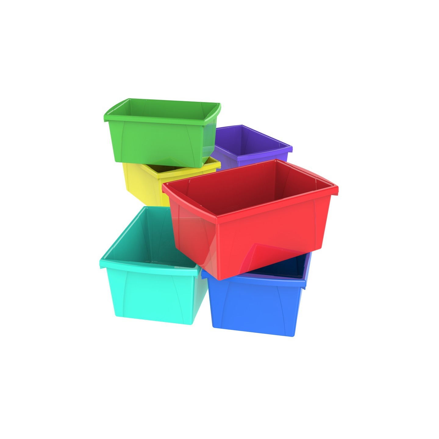 Storex Medium Classroom Storage Bin, 5.5 Gallon, Assorted Color, Set of 6
