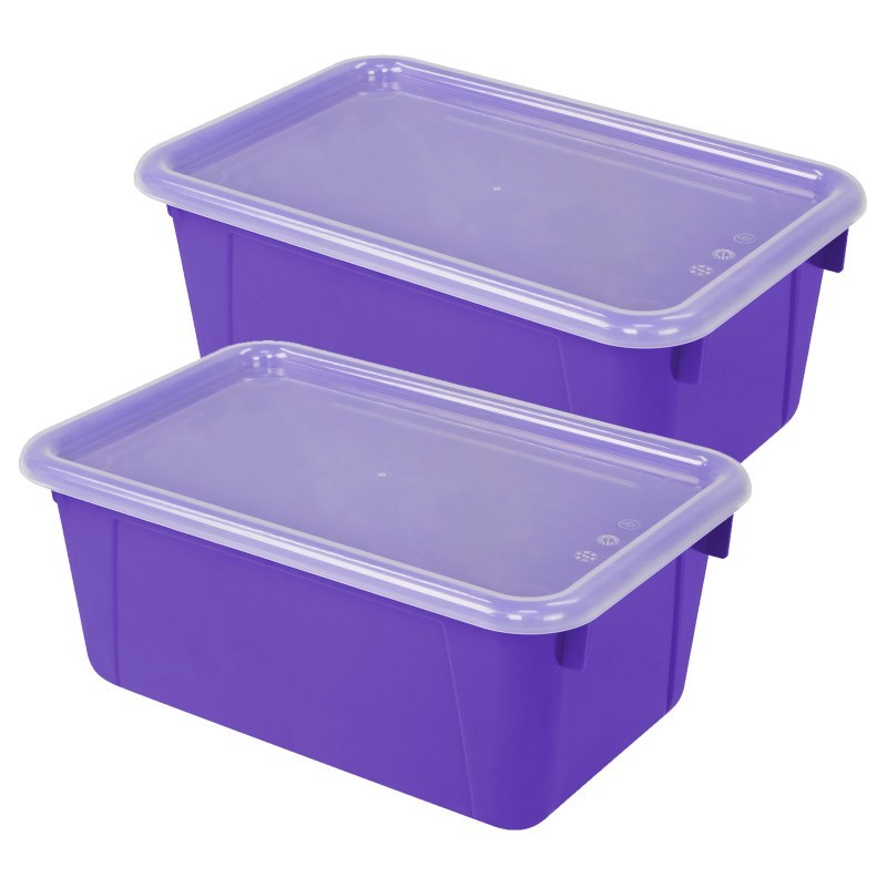 Storex Small Cubby Bin, with Cover, Classroom Purple, Pack of 2