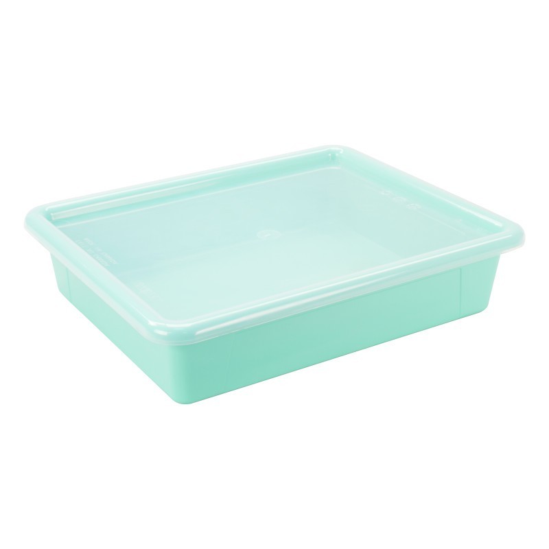 Storex Flat Storage Tray with Lid, Teal