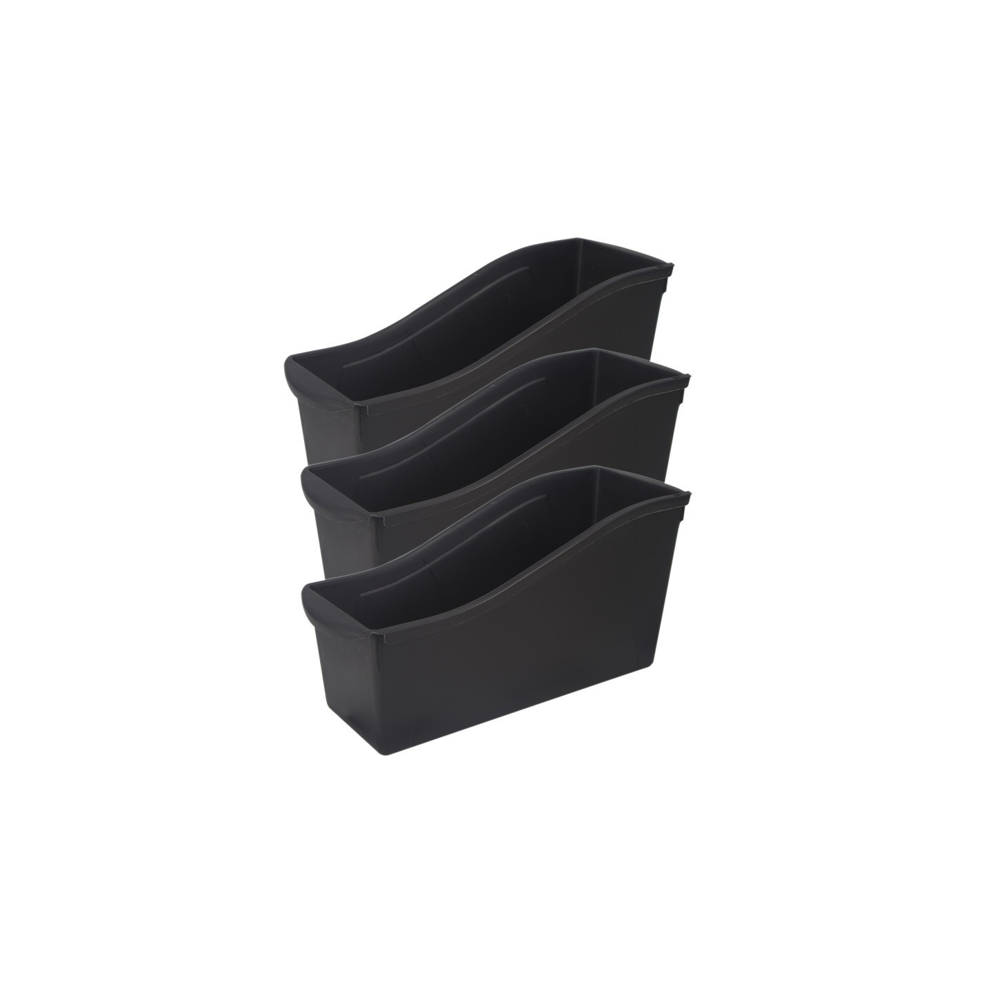 Storex Large Book Bin, 7"H x 14.3"D x 5.3"W, Black, Pack of 3