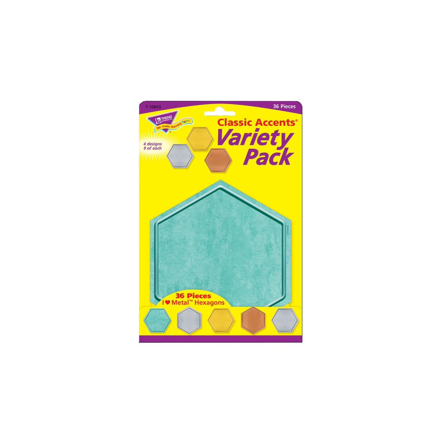 TREND I ♥ Metal™ Hexagons Classic Accents® Var. Pack, 36 ct