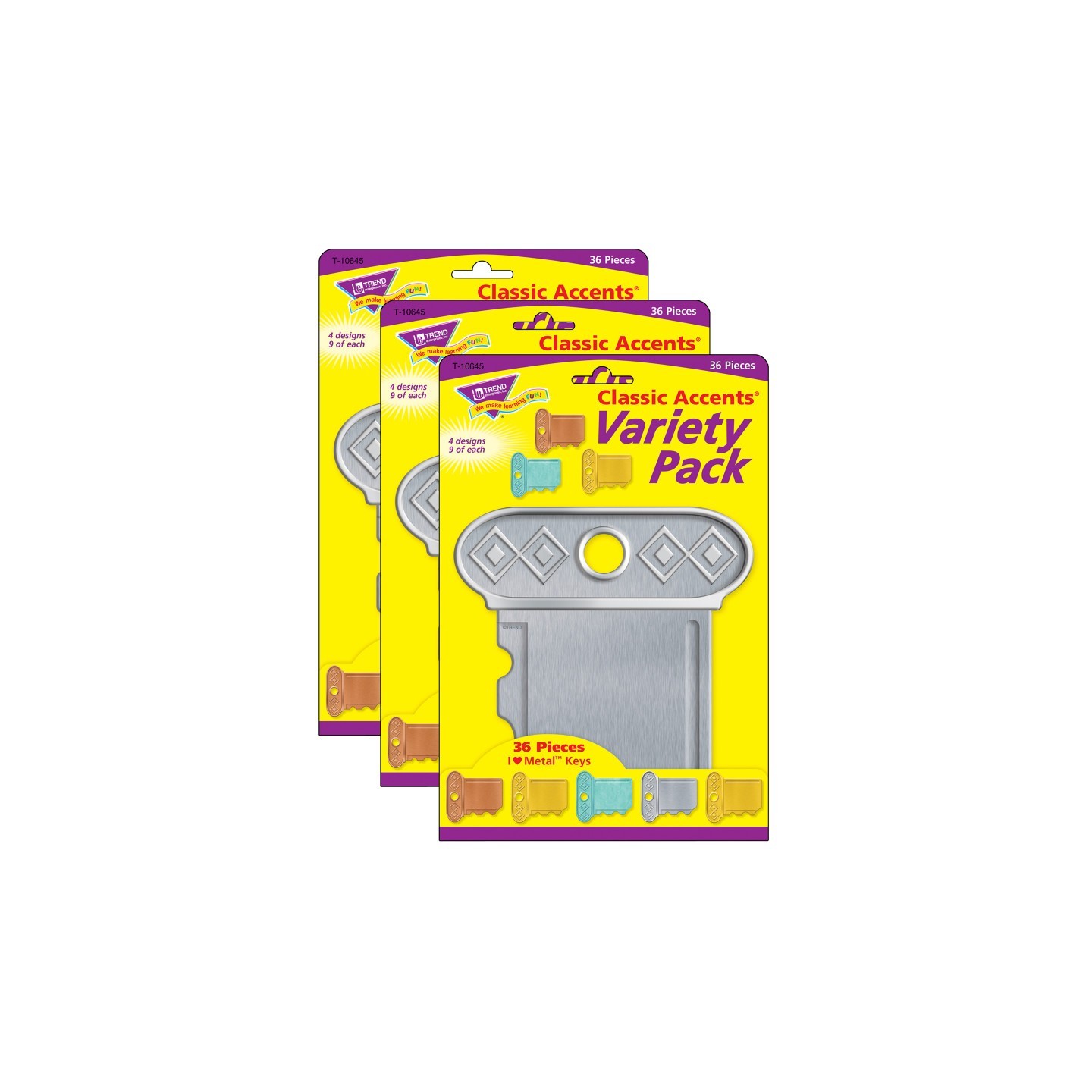 TREND I ♥ Metal™ Keys Classic Accents® Variety Pack, 36 Per Pack, 3 Packs