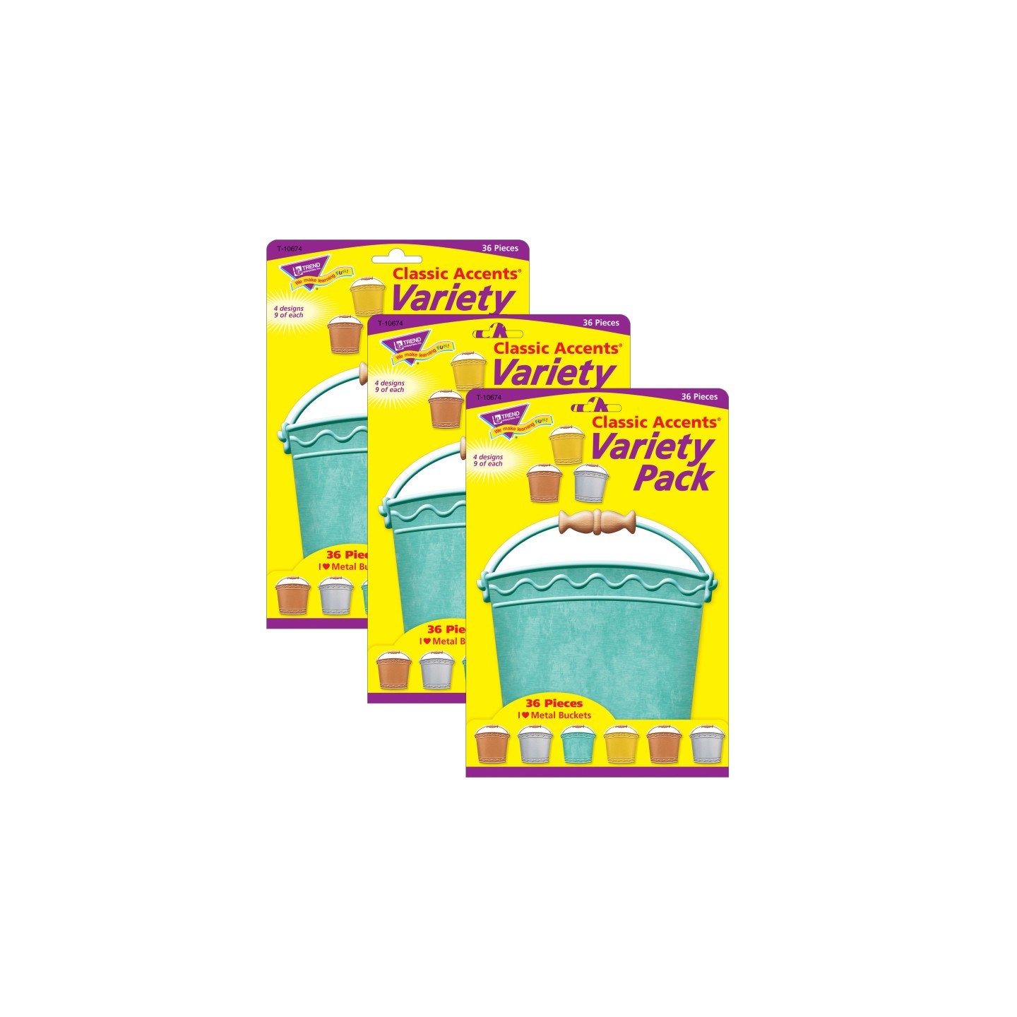 TREND I ♥ Metal Buckets Classic Accents® Variety Pack, 36 Per Pack, 3 Packs