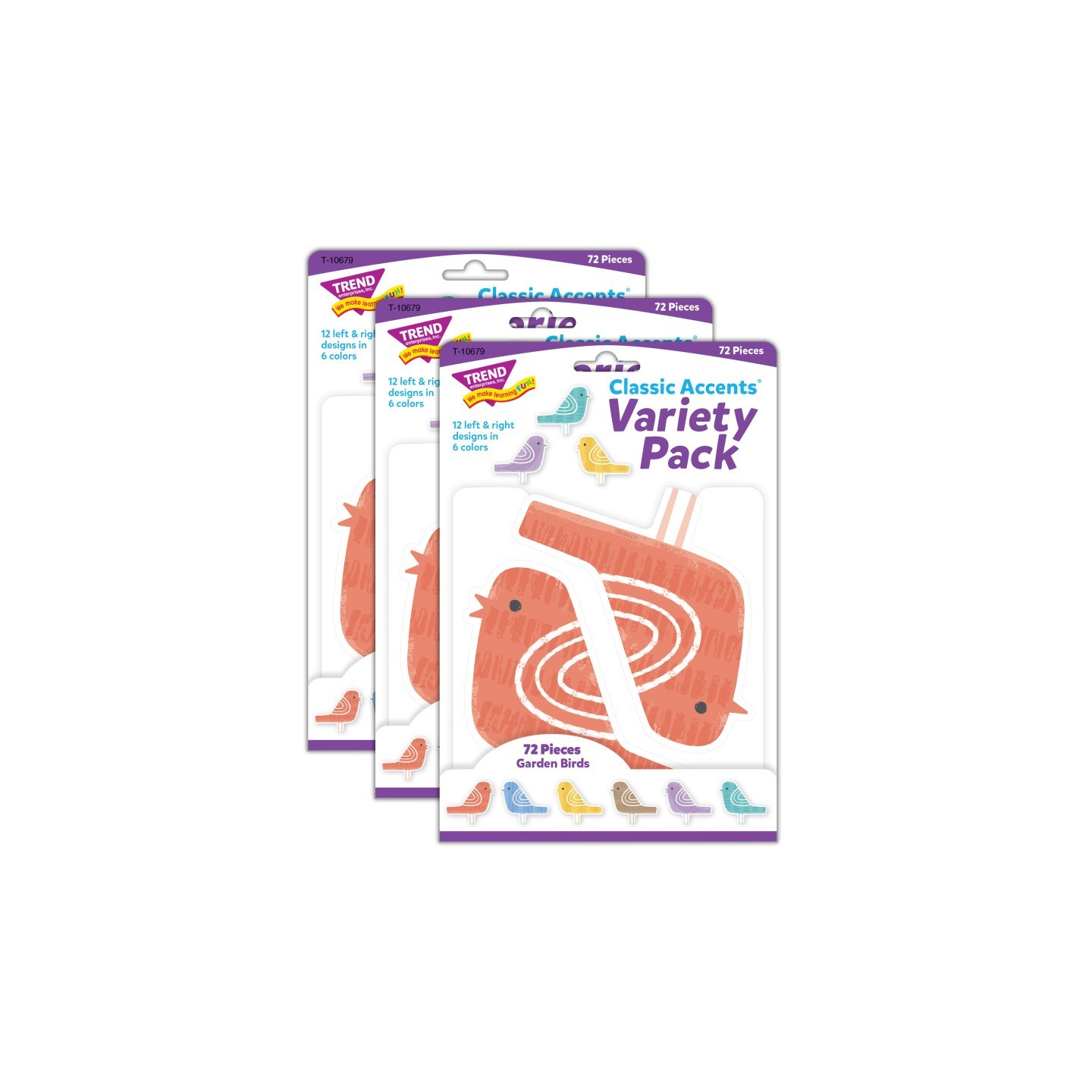 TREND Garden Birds Classic Accents® Variety Pack, 72 Per Pack, 3 Packs