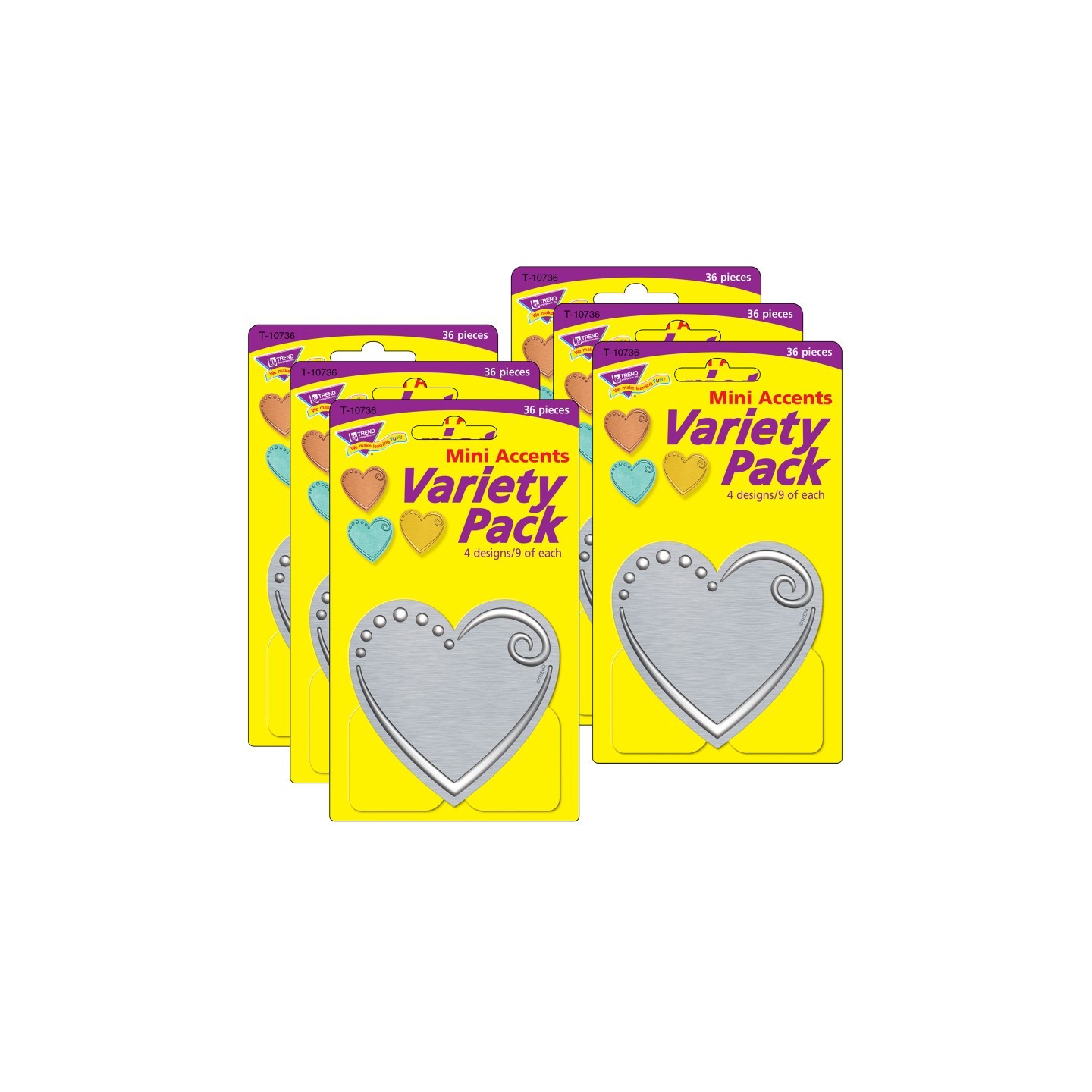 TREND I ♥ Metal™ Hearts Mini Accents Variety Pack, 36 Per Pack, 6 Packs