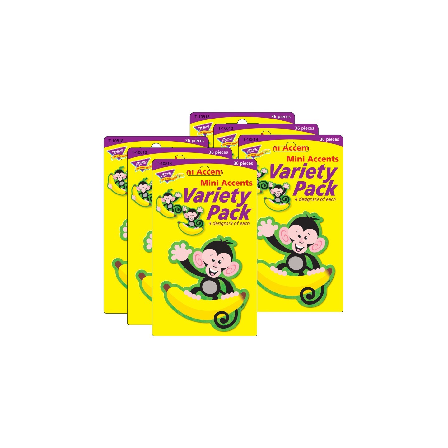 TREND Monkeys and Bananas Mini Accents Variety Pack, 36 Per Pack, 6 Packs