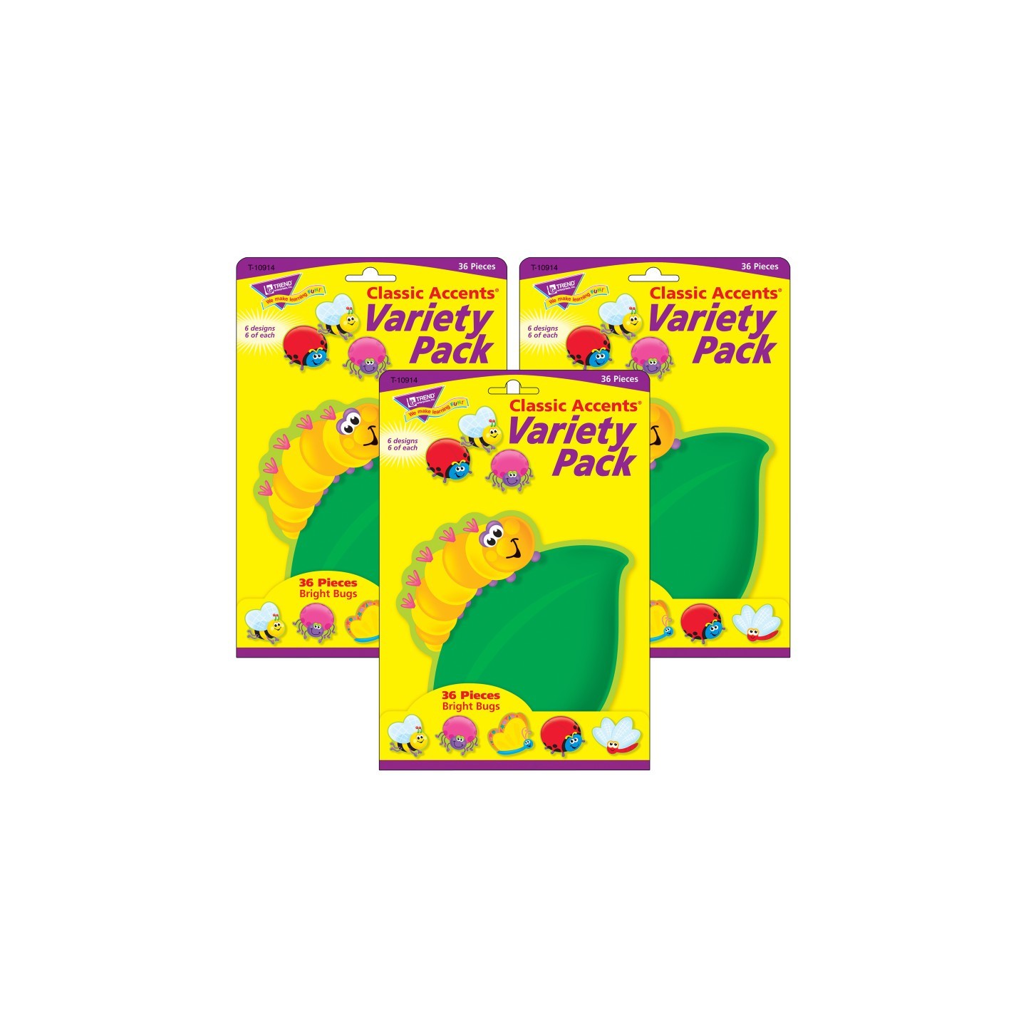 TREND Bright Bugs Classic Accents® Variety Pack, 36 Per Pack, 3 Packs