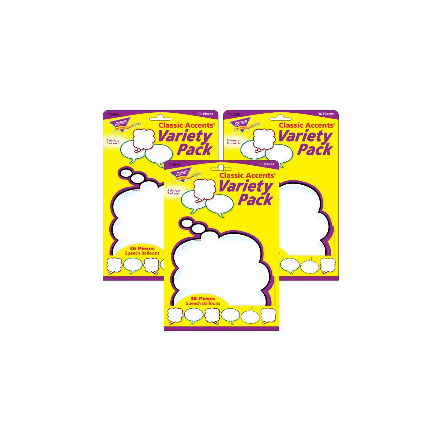 TREND Speech Balloons Classic Accents® Variety Pack, 36 Per Pack, 3 Packs
