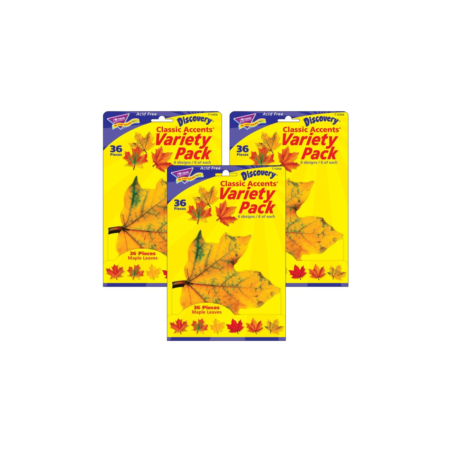 TREND Maple Leaves Classic Accents® Variety Pack, 36 Per Pack, 3 Packs
