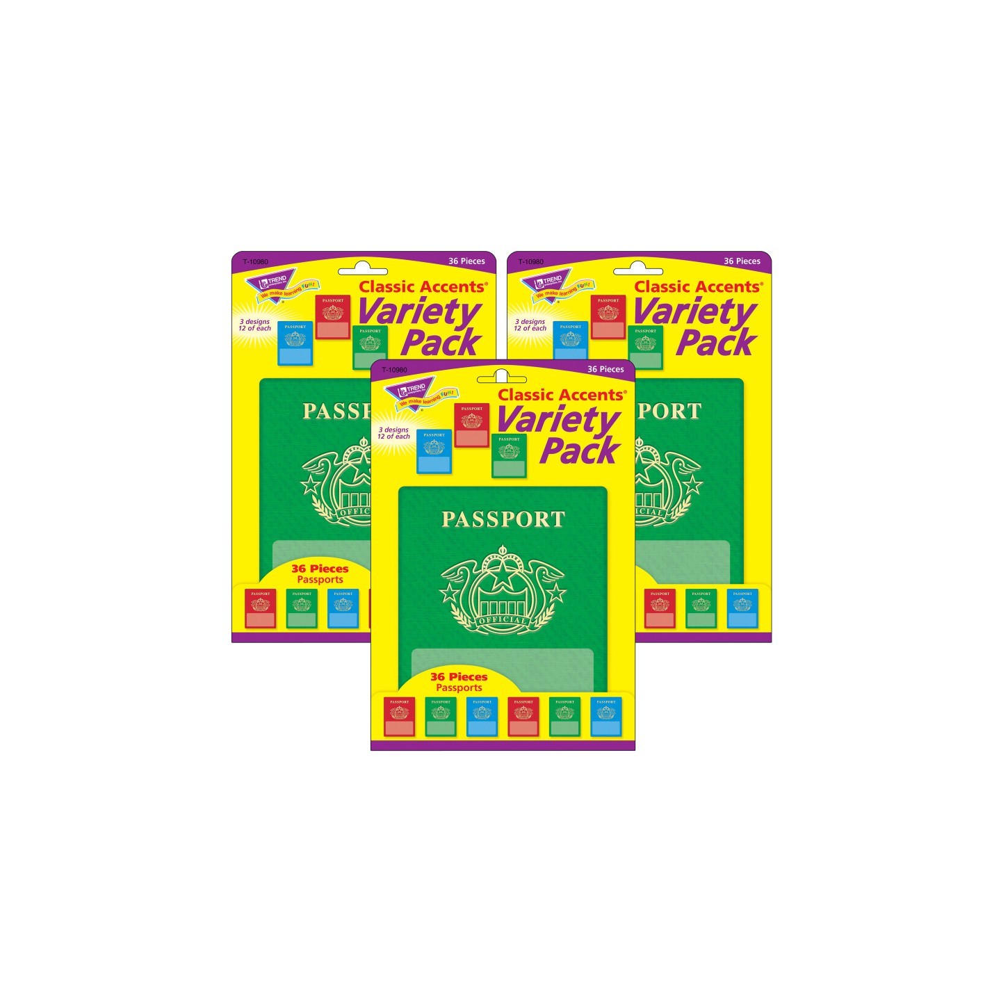 TREND Passports Classic Accents® Variety Pack, 36 Per Pack, 3 Packs
