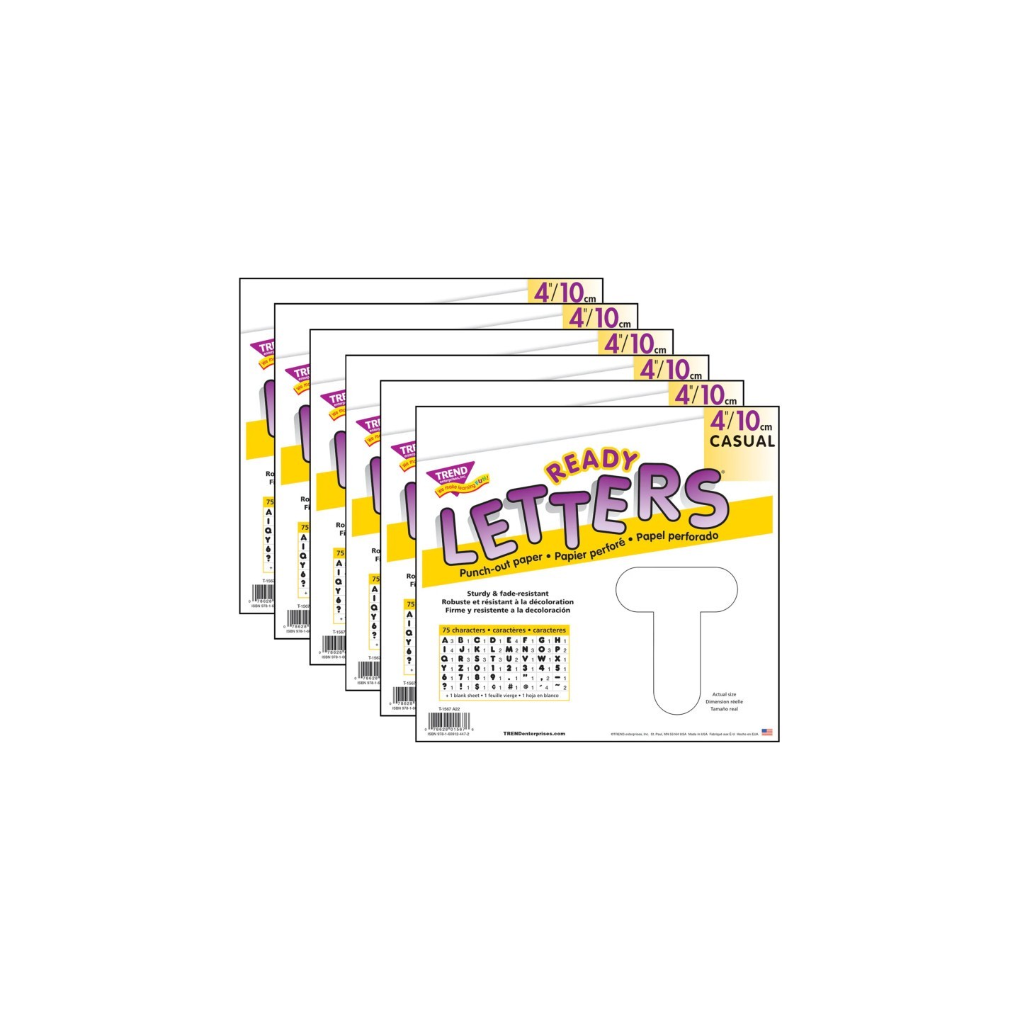 TREND White 4" Casual Uppercase Ready Letters®, 6 Packs