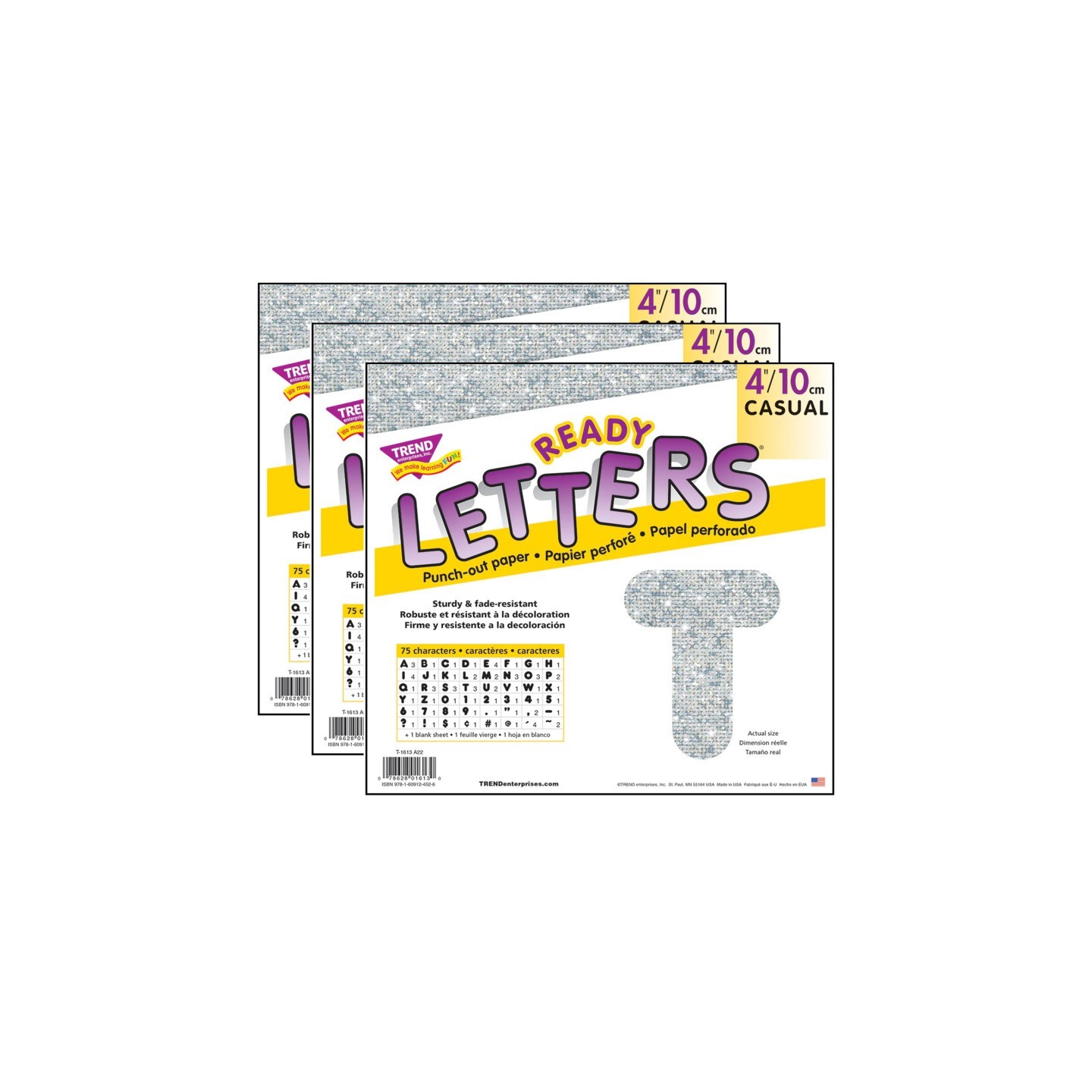 TREND Silver Sparkle 4" Casual Uppercase Ready Letters®, 71 Per Pack, 3 Packs
