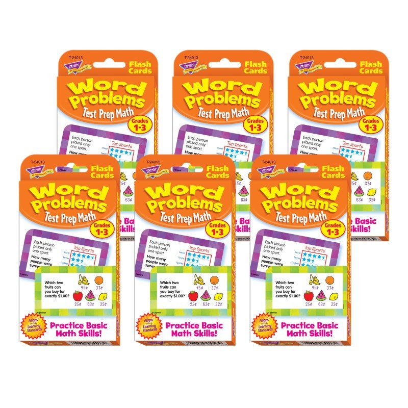 TREND Word Problems Test Prep Math, Grades 1-3 Challenge Cards®, 6 Packs