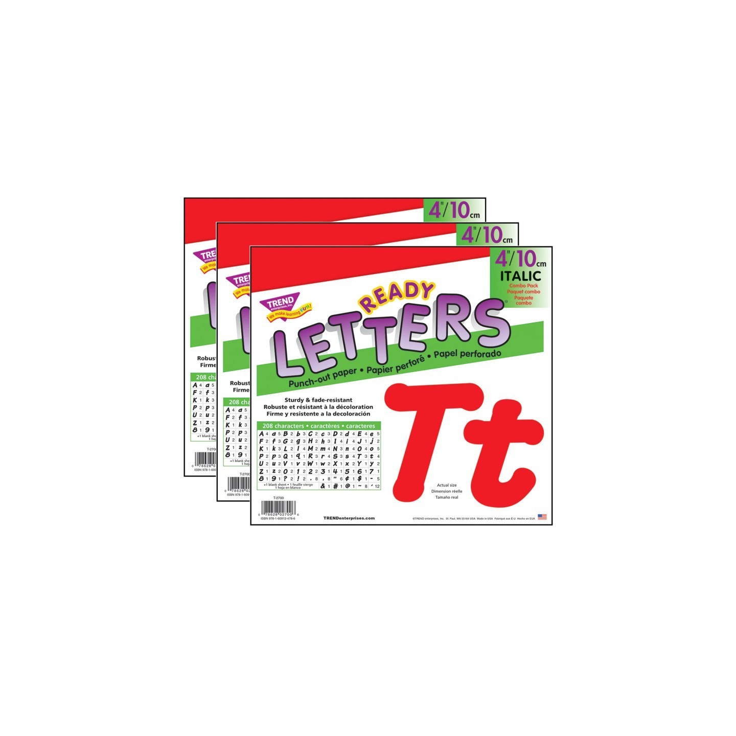 TREND Red 4" Italic Combo Ready Letters®, 193 Per Pack, 3 Packs