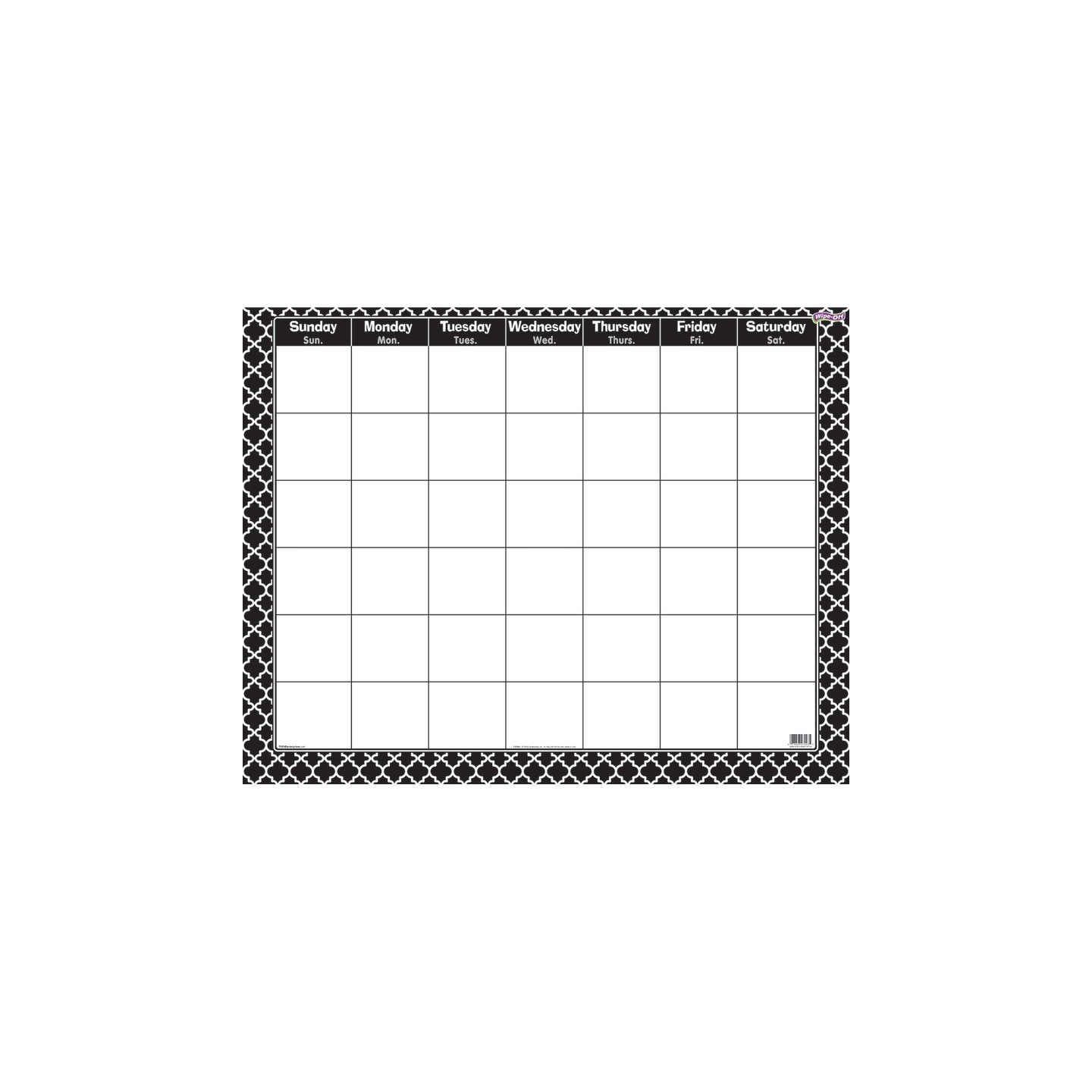 TREND Moroccan Black Wipe-Off® Calendar, Monthly