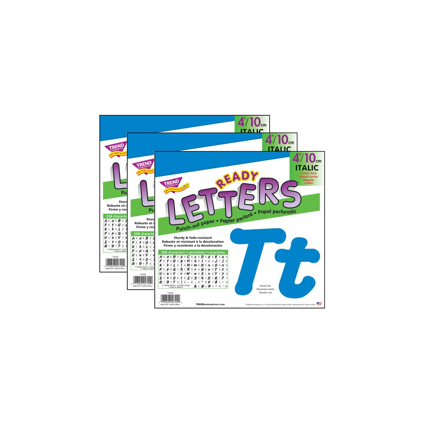 TREND Blue 4" Italic Combo Ready Letters®, 193 Per Pack, 3 Packs