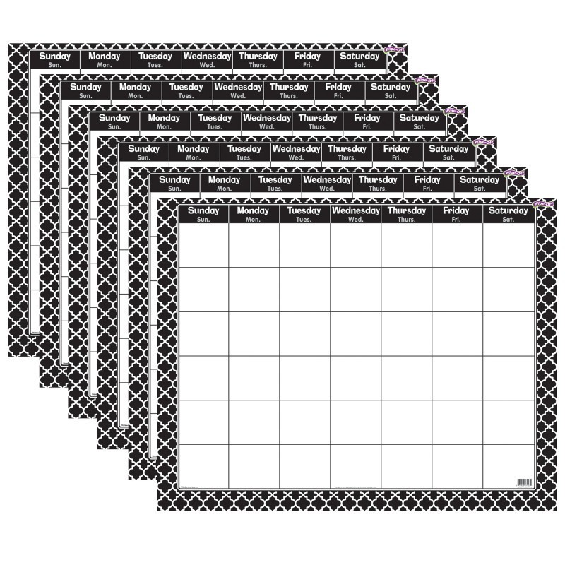 TREND Moroccan Black Wipe-Off® Calendar, Monthly, Pack of 6