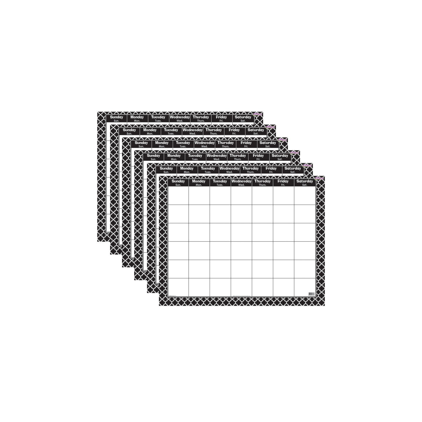 TREND Moroccan Black Wipe-Off® Calendar, Monthly, Pack of 6