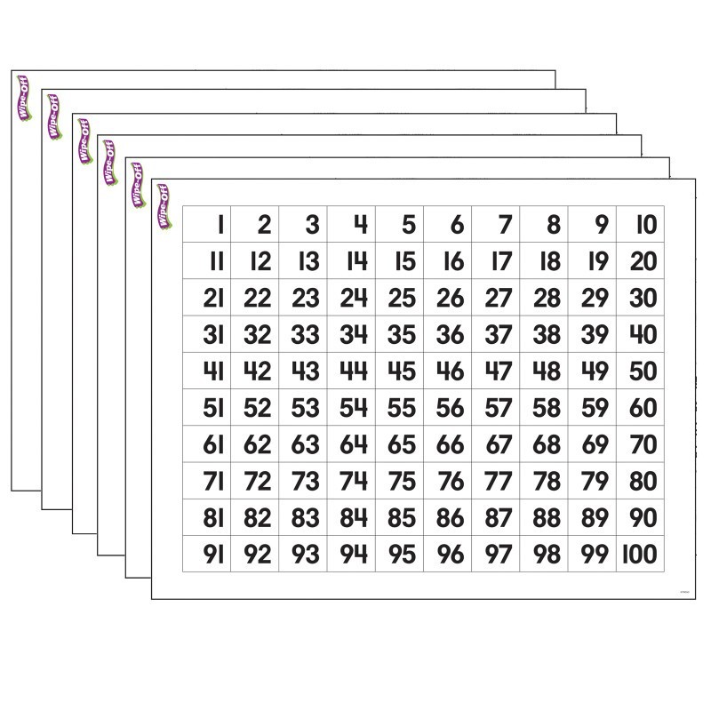 TREND Numbers 1-100 Wipe-Off® Chart, 17" x 22", Pack of 6