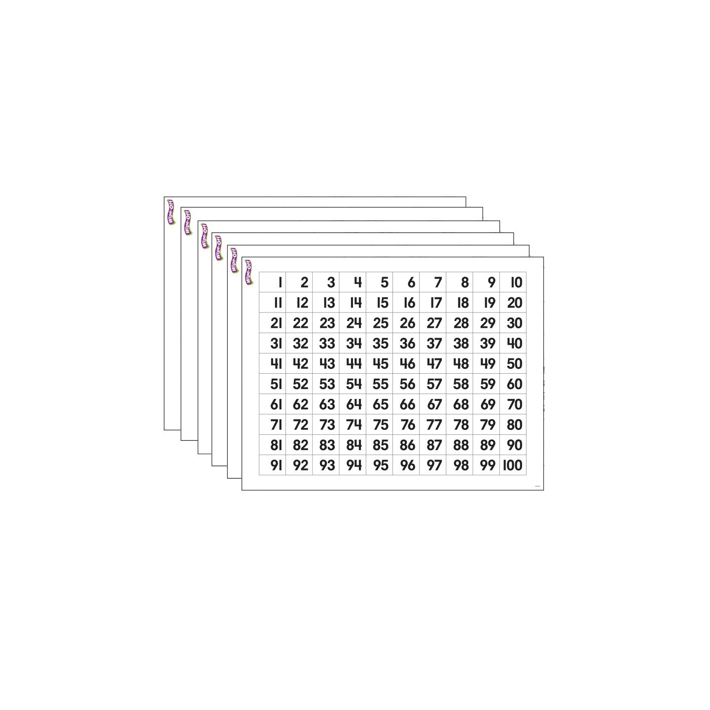 TREND Numbers 1-100 Wipe-Off® Chart, 17" x 22", Pack of 6