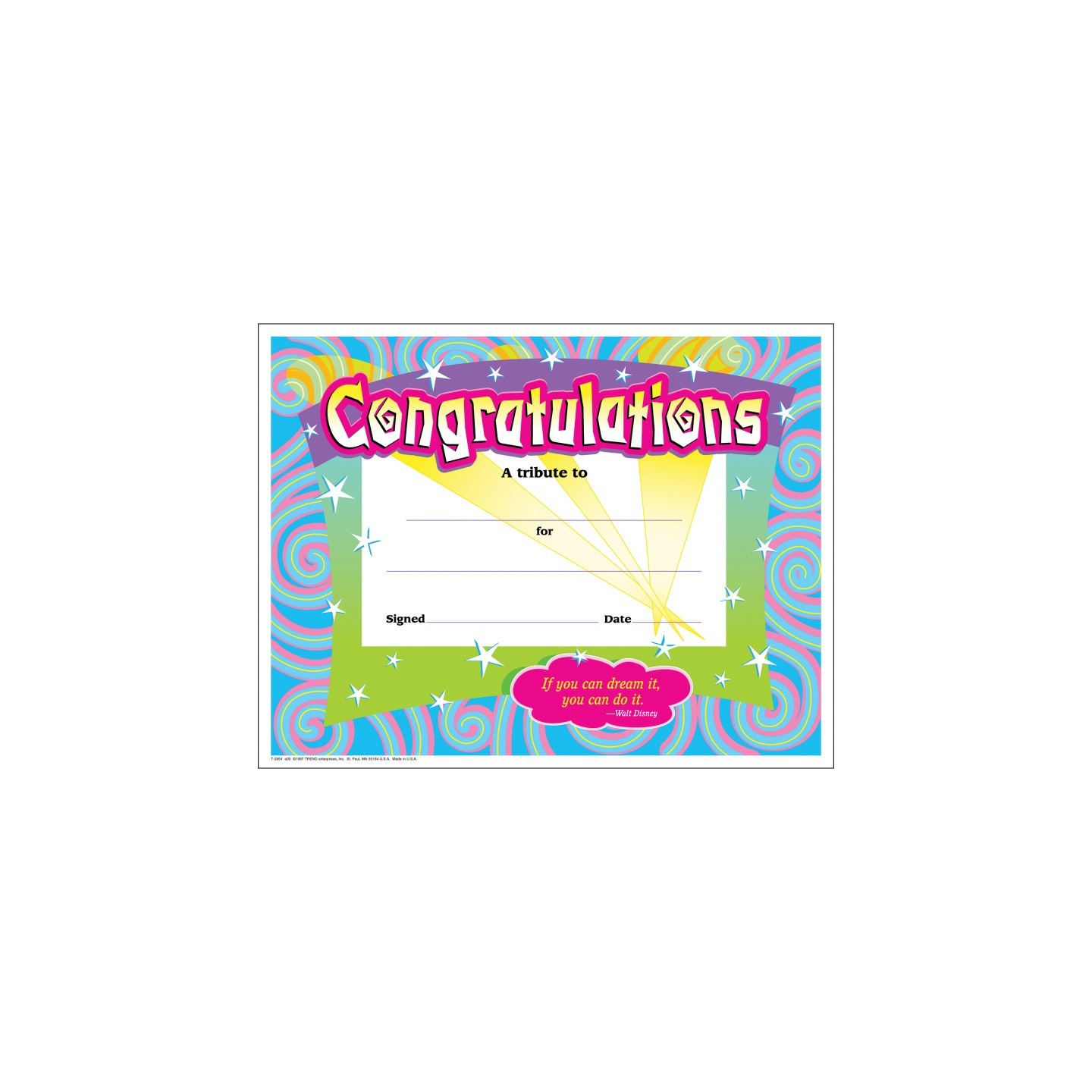 TREND Congratulations/Swirls Colorful Classics Cert's., 30 ct