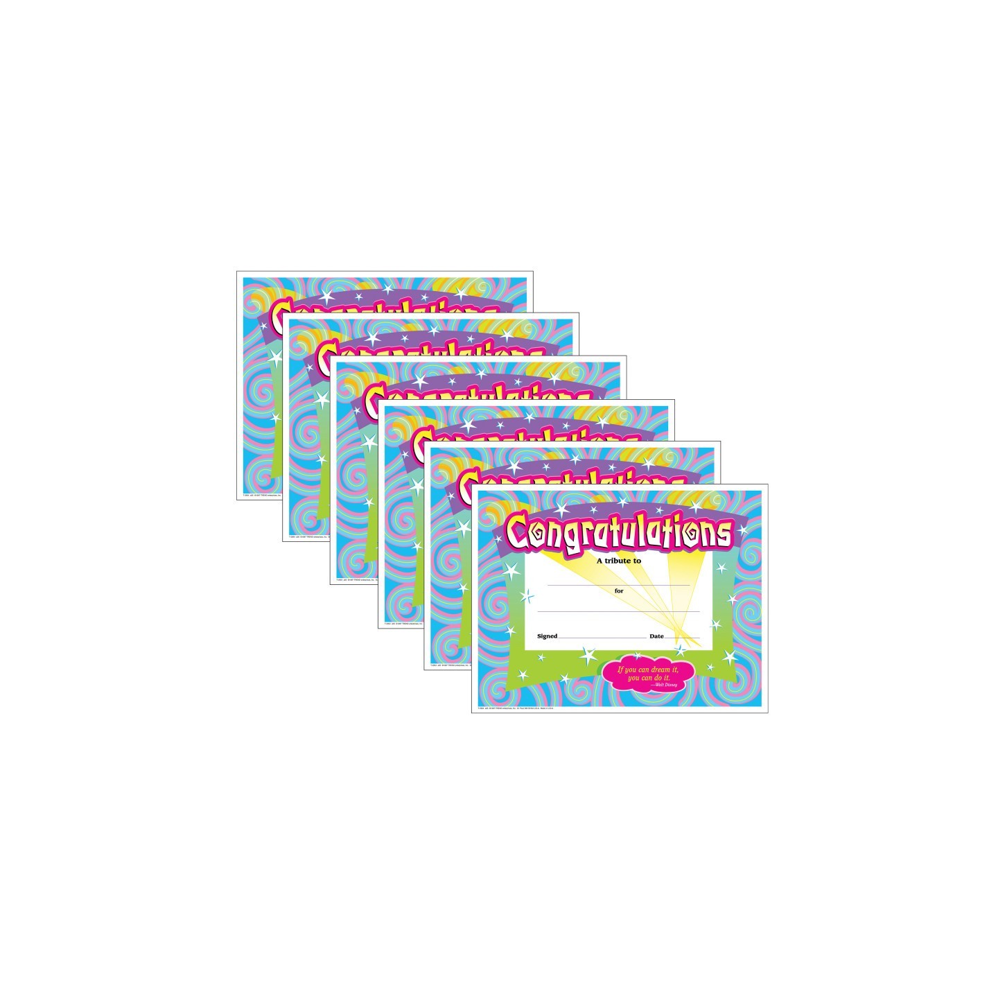 TREND Congratulations/Swirls Colorful Classics Certificates, 30 Per Pack, 6 Packs