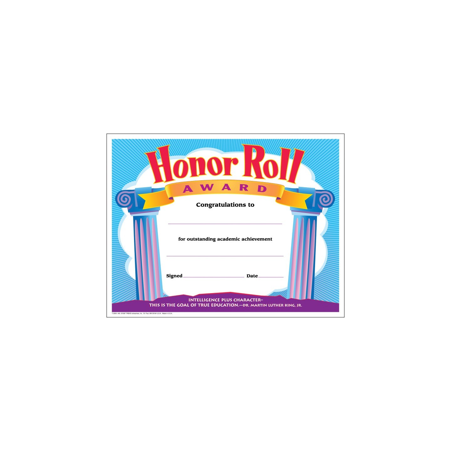 TREND Honor Roll Award Colorful Classics Certificates, 30 ct