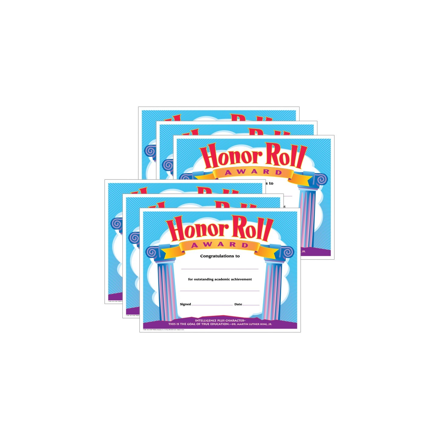 TREND Honor Roll Award Colorful Classics Certificates, 30 Per Pack, 6 Packs