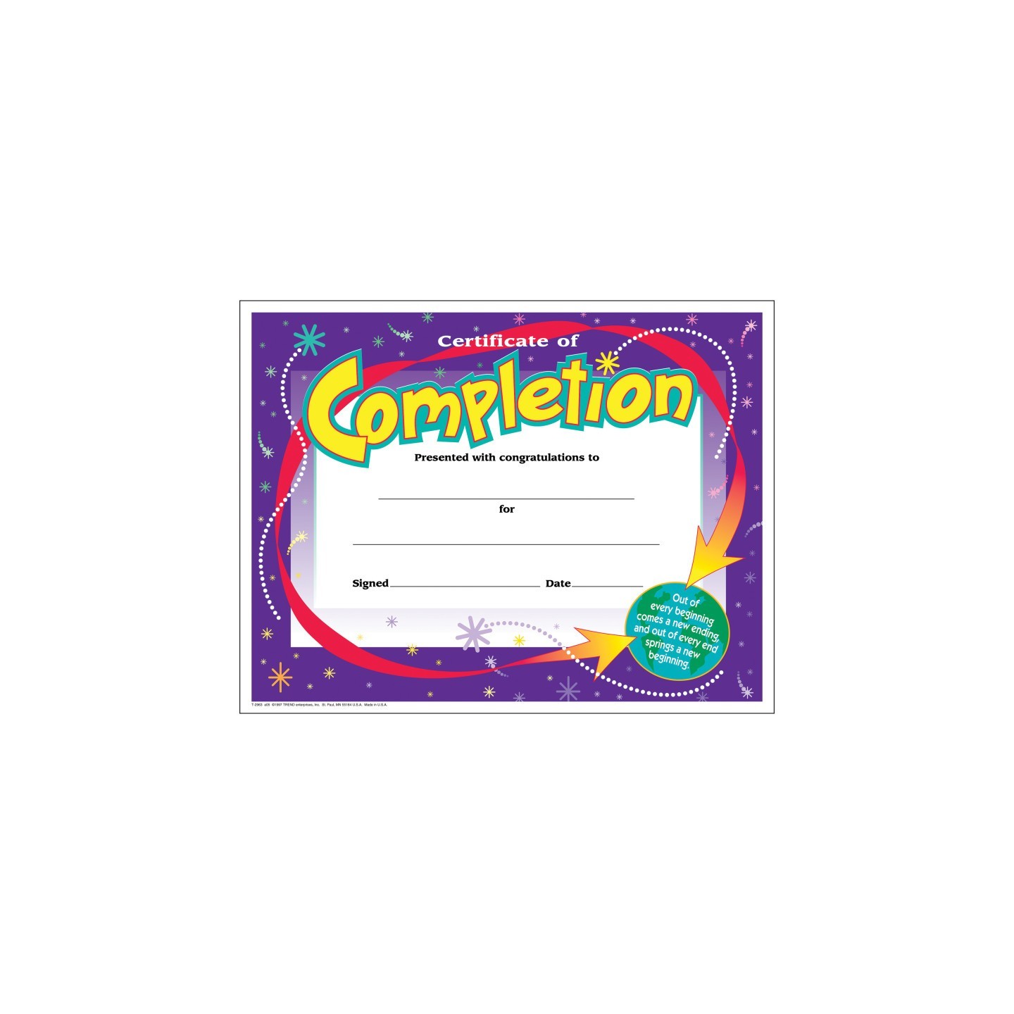 TREND Certificate of Completion Colorful Classics Cert's., 30 ct