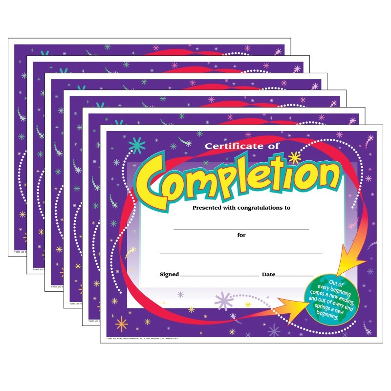 TREND Certificate of Completion Colorful Classics Certificates, 30 Per Pack, 6 Packs