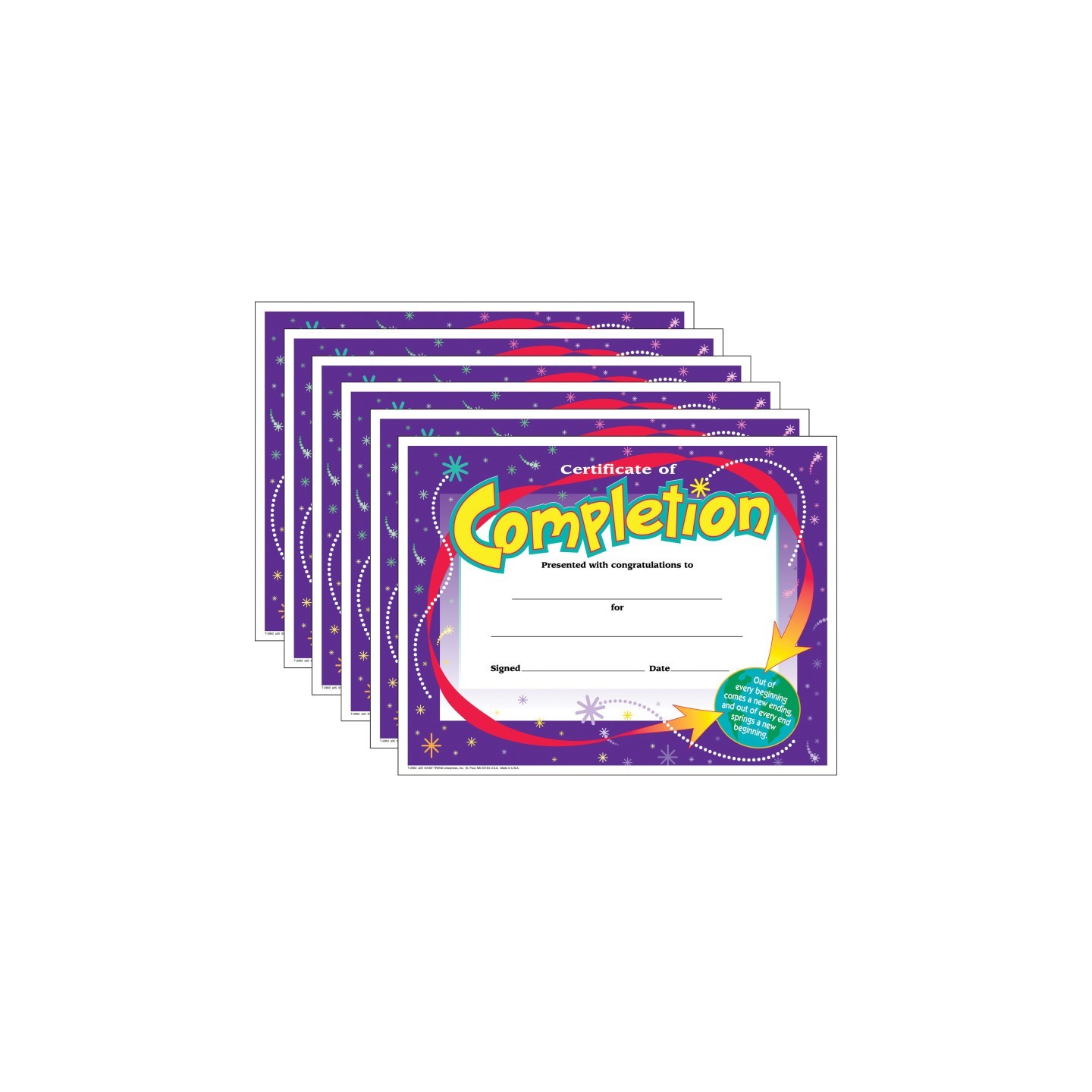 TREND Certificate of Completion Colorful Classics Certificates, 30 Per Pack, 6 Packs