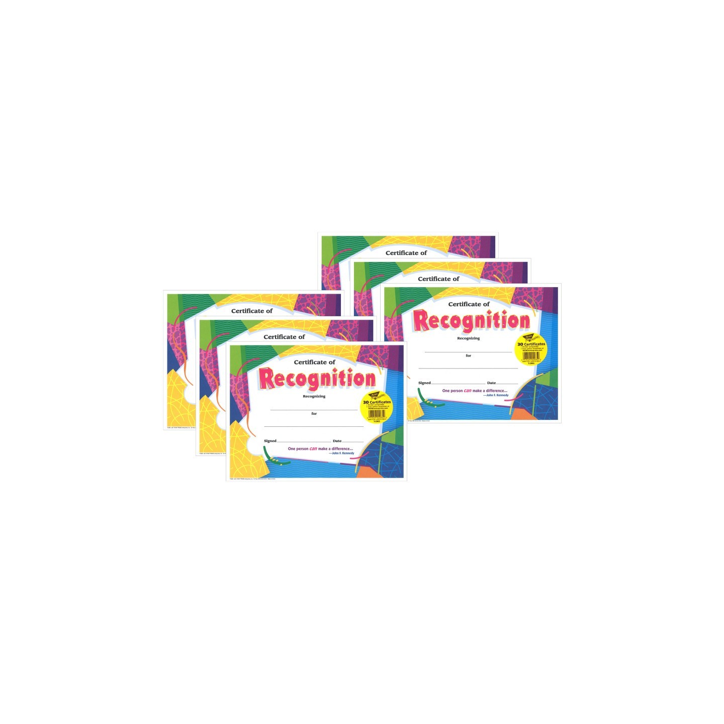 TREND Certificate of Recognition Colorful Classics Certificates, 30 Per Pack, 6 Packs